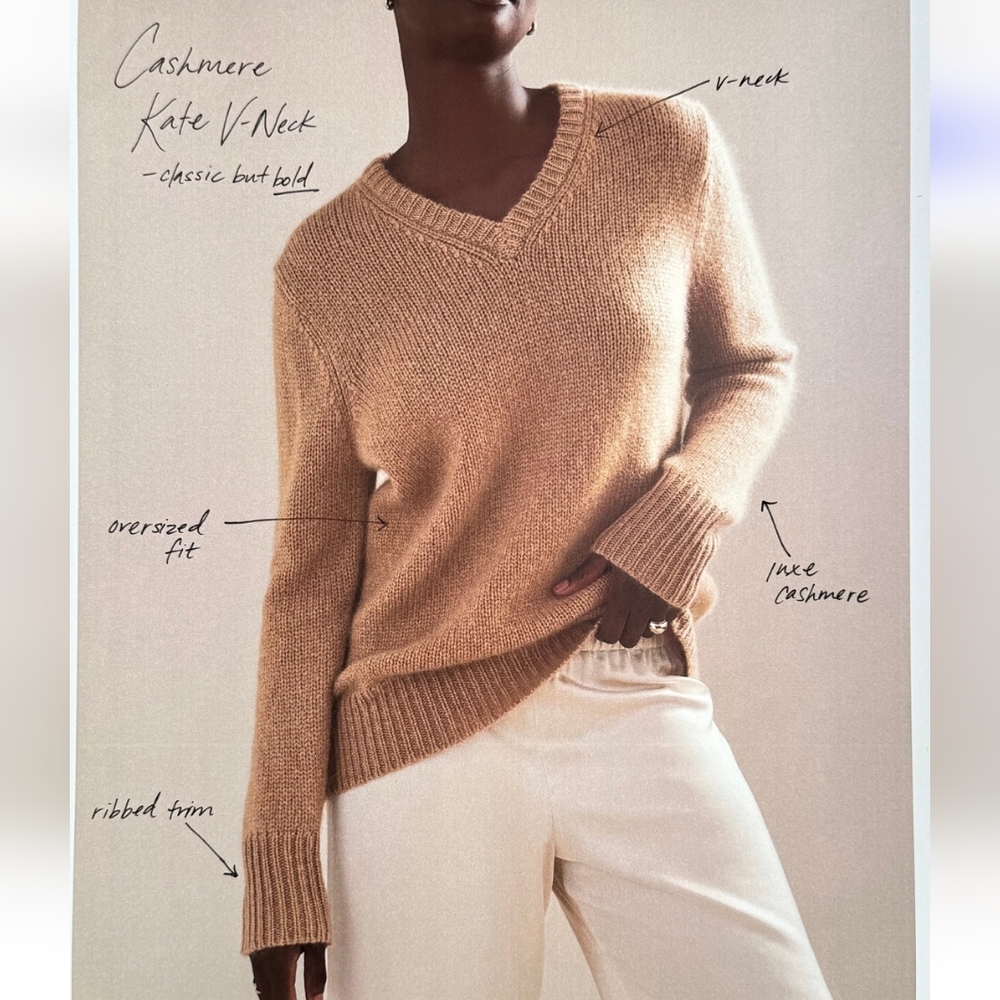 NWT Jenni Kayne Cashmere Kate V-Neck Sweater Small-Medium Caramel Tan Oversized - Picture 10 of 11